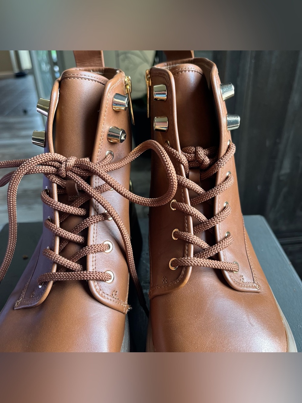 MICHAEL KORS Payton Leather Combat Boot Luggage Color Size 10 New - Picture 8 of 10
